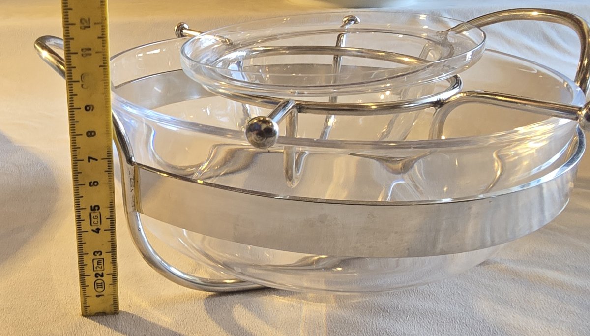 Silver-plated Metal Caviar Dish, Pm Italy, Circa 1980-photo-3
