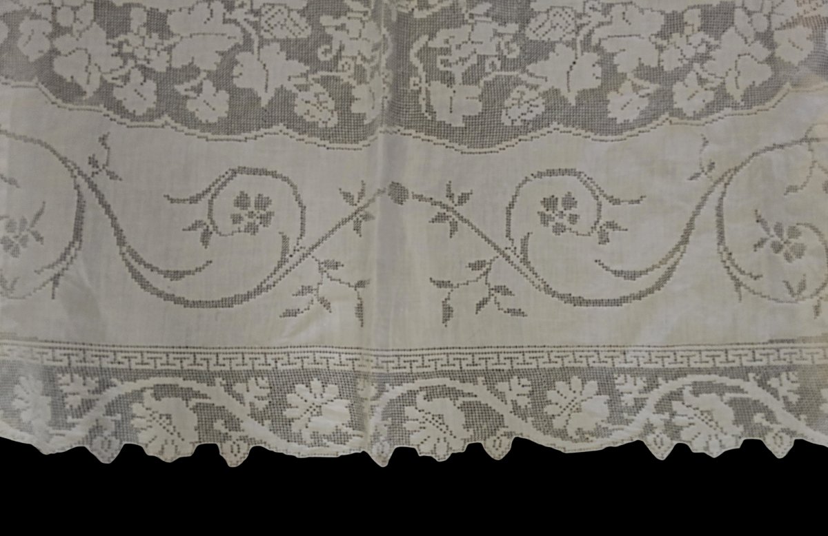 Ancien Couvre‑lit en lin brodé main , Italie, début XXᵉ siècle-photo-3