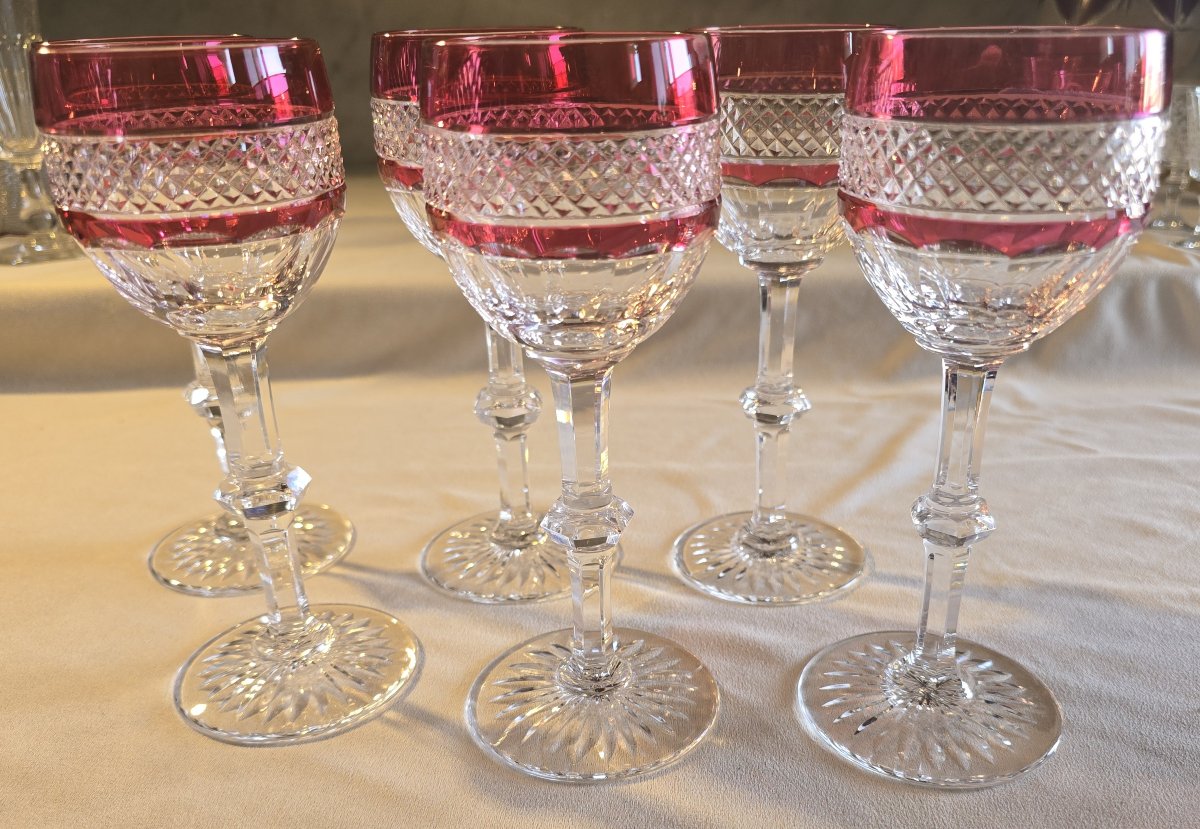 Set Of Six Saint Louis Crystal Roemer Glasses, Trianon Model-photo-2
