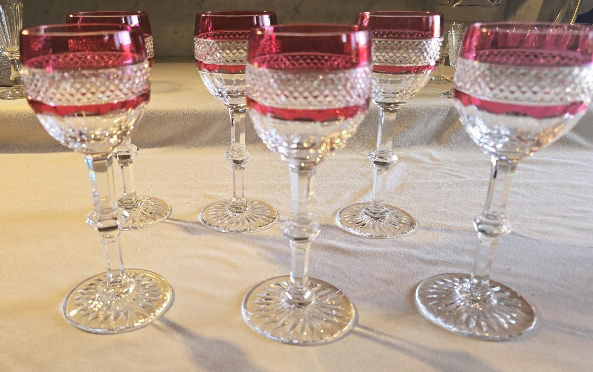 Set Of Six Saint Louis Crystal Roemer Glasses, Trianon Model-photo-3