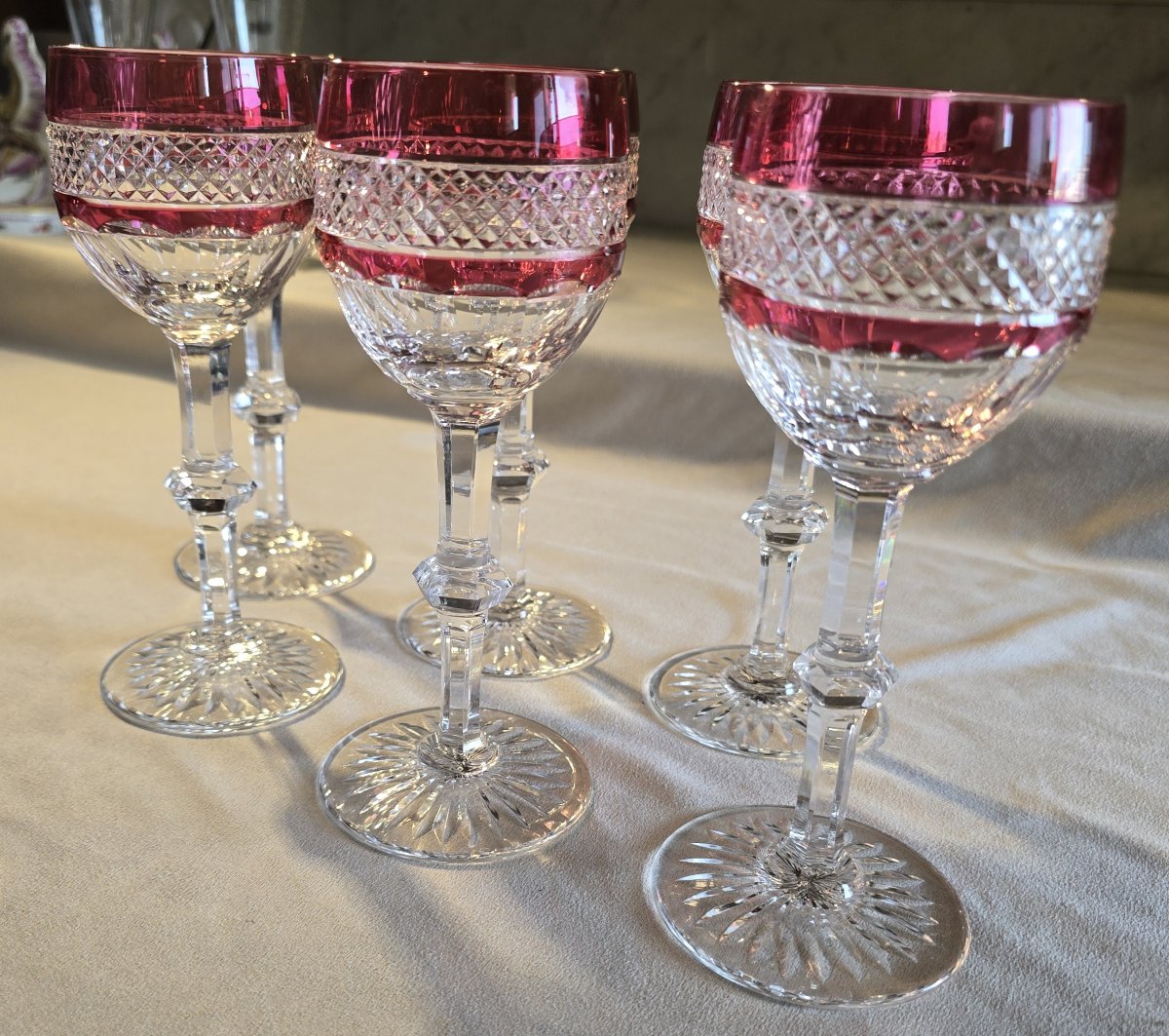 Set Of Six Saint Louis Crystal Roemer Glasses, Trianon Model-photo-4