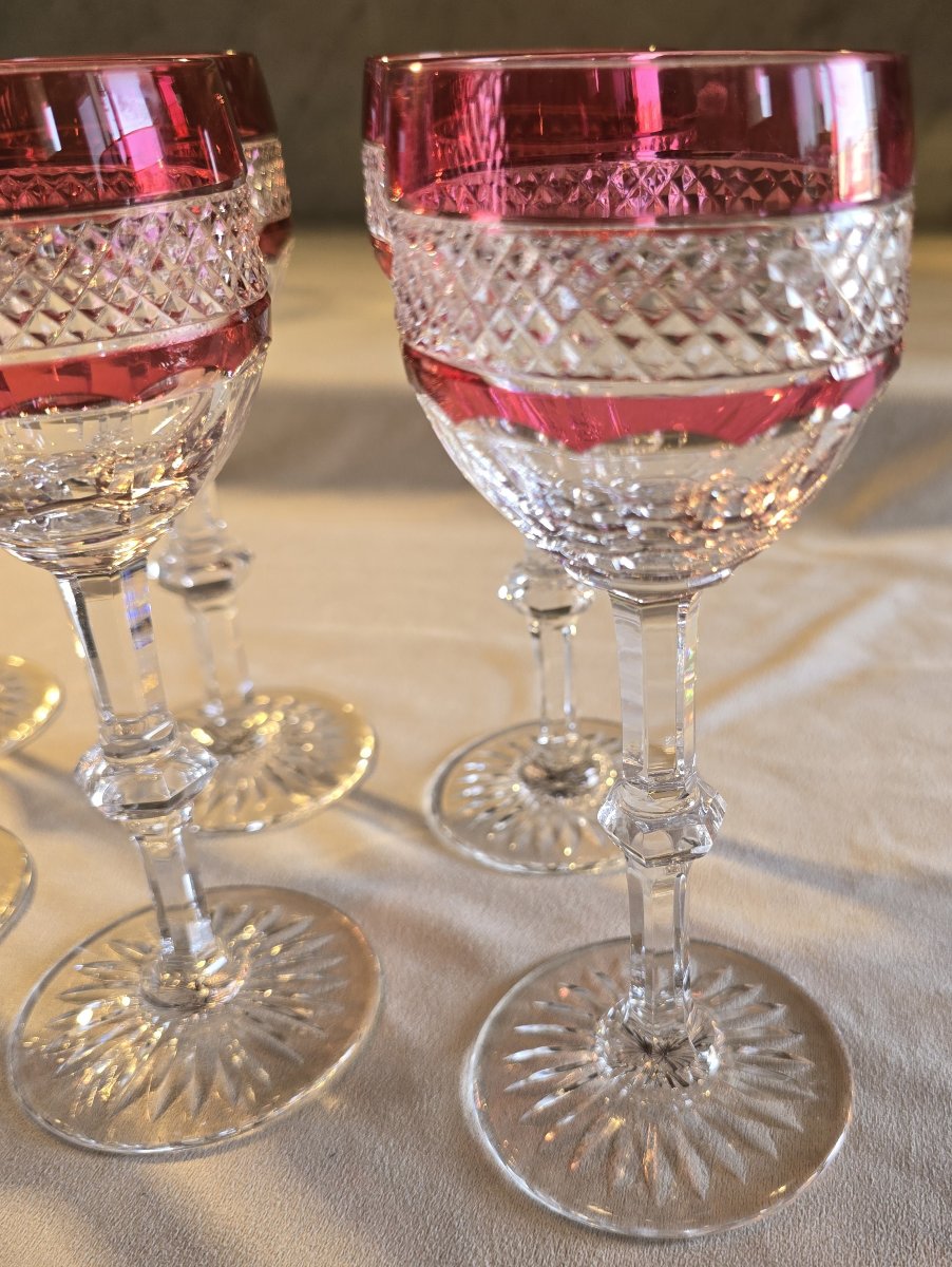 Set Of Six Saint Louis Crystal Roemer Glasses, Trianon Model-photo-1