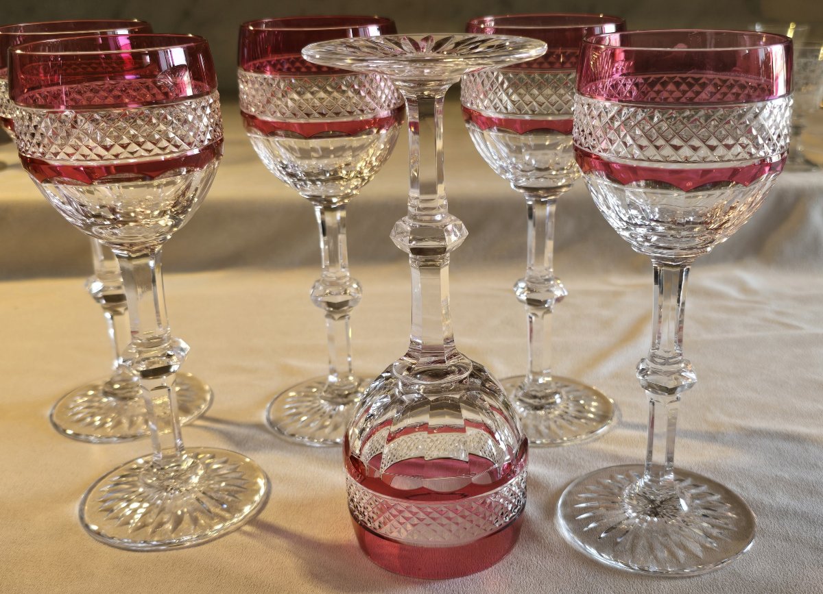 Set Of Six Saint Louis Crystal Roemer Glasses, Trianon Model-photo-2