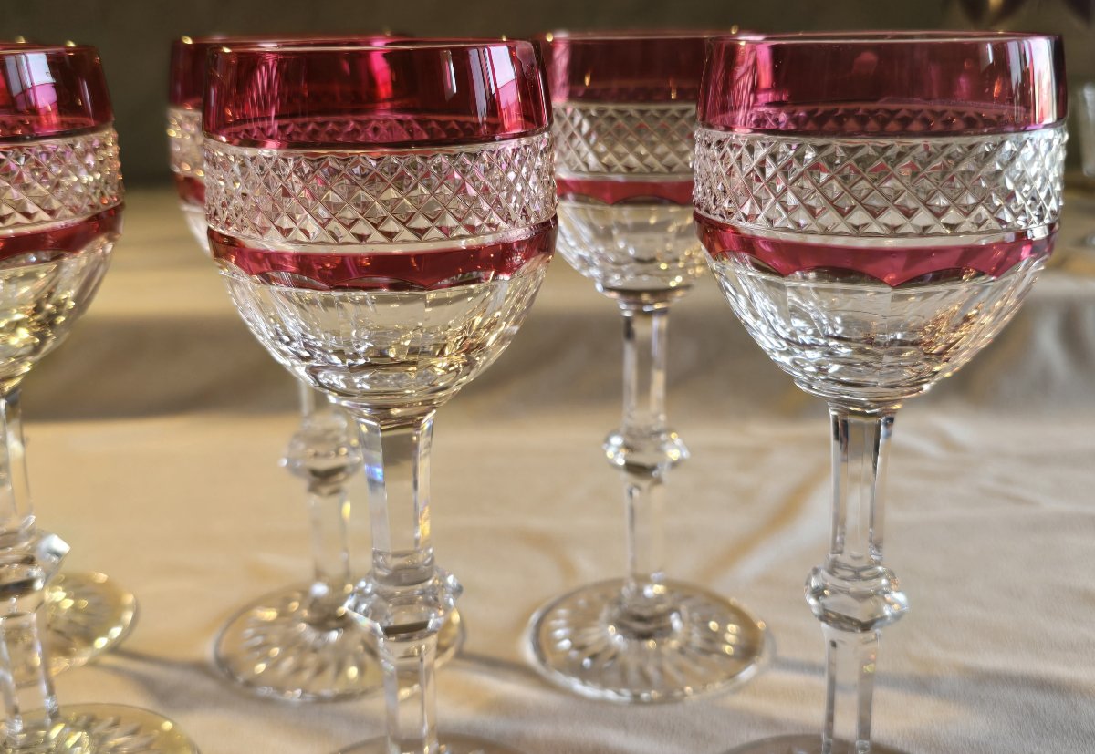 Set Of Six Saint Louis Crystal Roemer Glasses, Trianon Model-photo-3