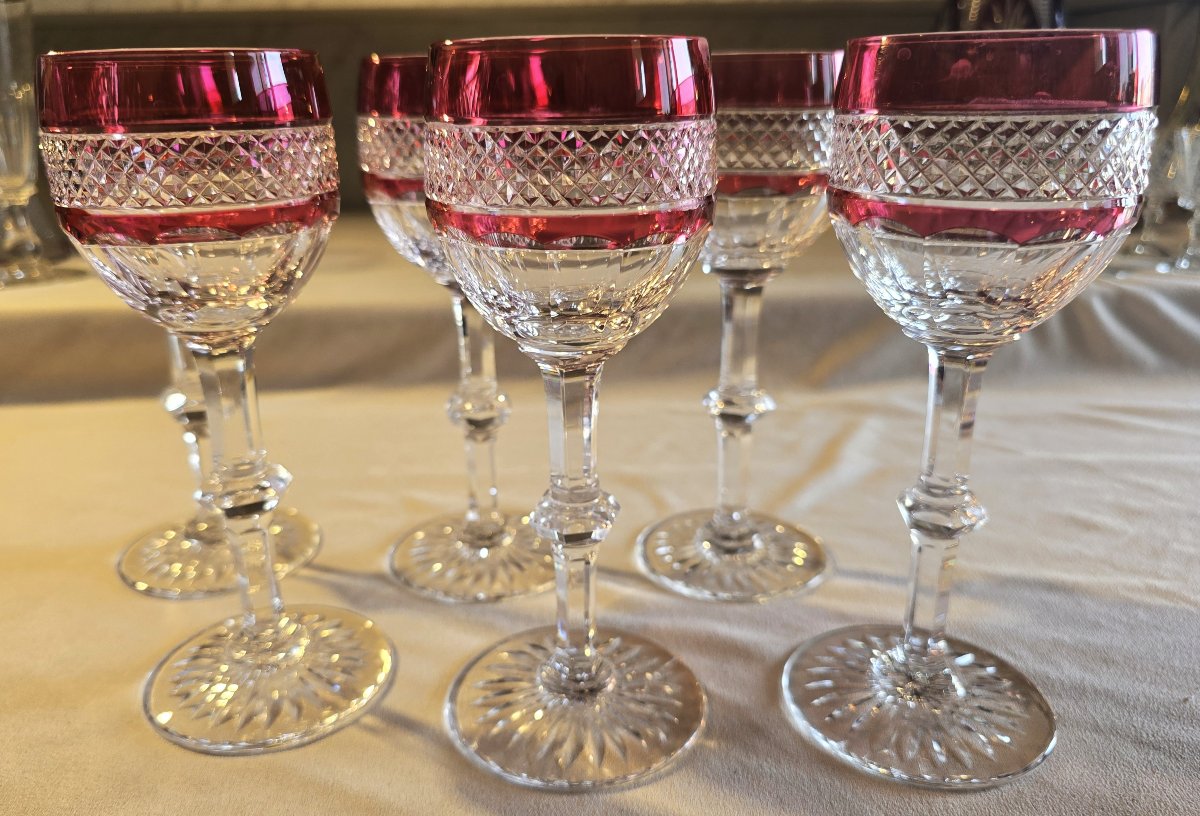 Set Of Six Saint Louis Crystal Roemer Glasses, Trianon Model
