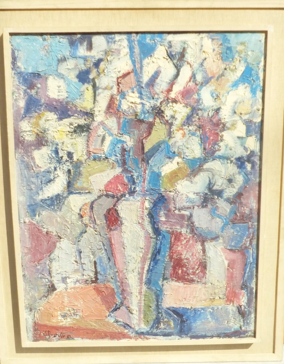Tableau huile sur toile, bouquet de fleurs, Marcella Fratelli, 1962, encadré  cm 75 × 96,5 -photo-2