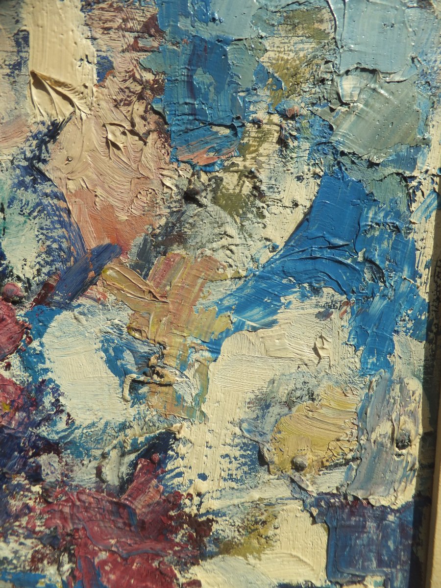 Tableau huile sur toile, bouquet de fleurs, Marcella Fratelli, 1962, encadré  cm 75 × 96,5 -photo-1