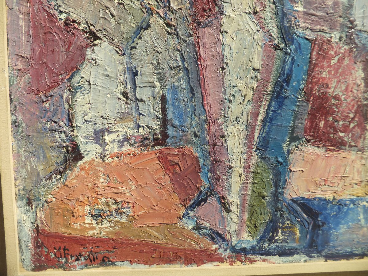 Tableau huile sur toile, bouquet de fleurs, Marcella Fratelli, 1962, encadré  cm 75 × 96,5 -photo-3