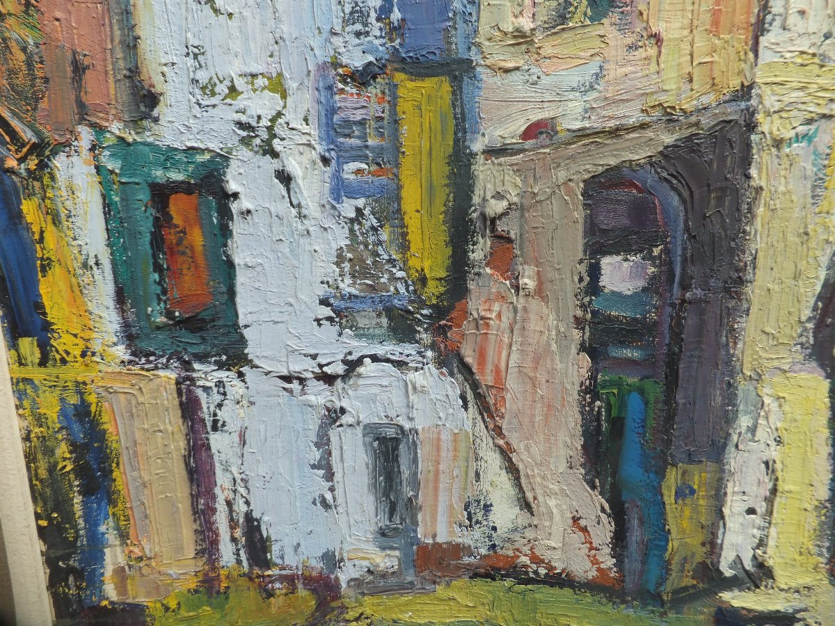Oil Painting, Abstract Landscape By Marcella Fratelli, 1962, Framed, 95 X 75.5 Cm-photo-2