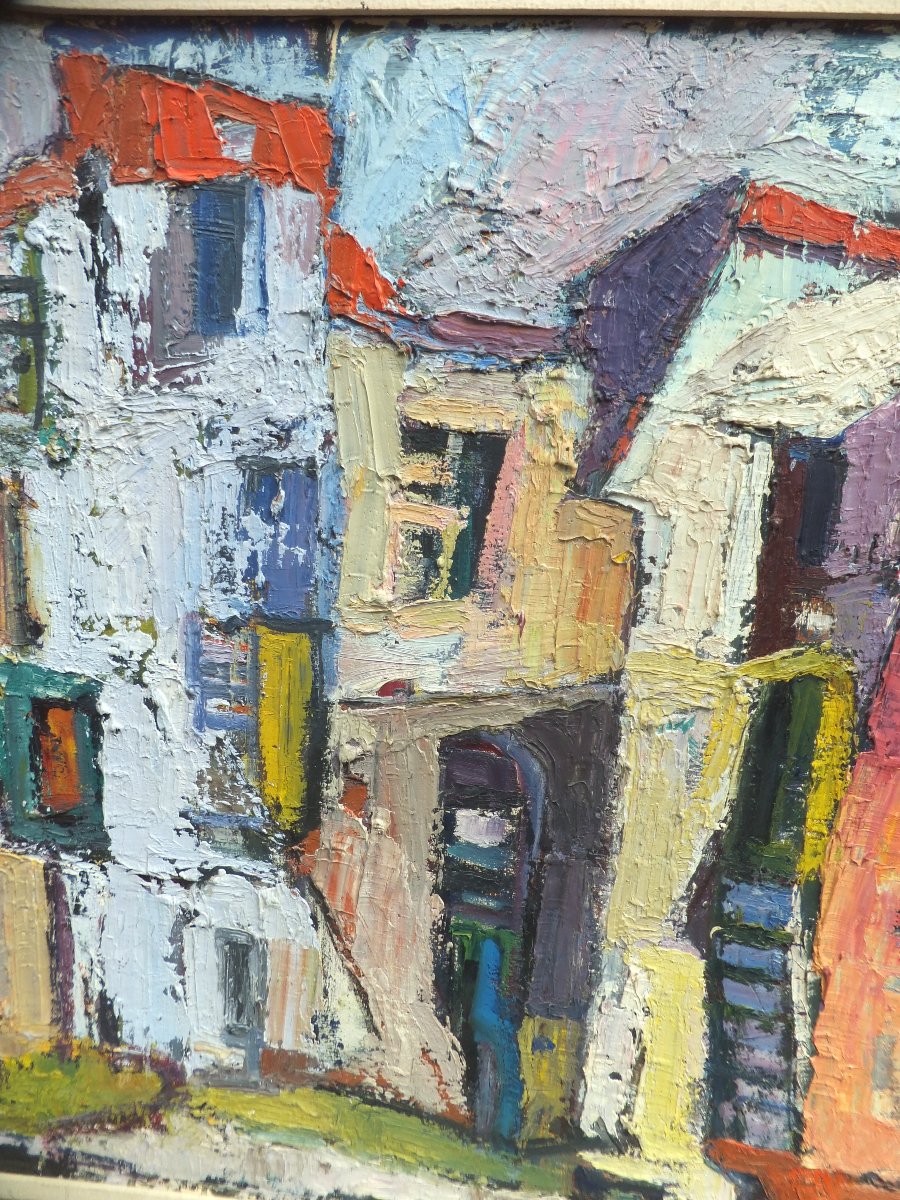 Oil Painting, Abstract Landscape By Marcella Fratelli, 1962, Framed, 95 X 75.5 Cm-photo-3
