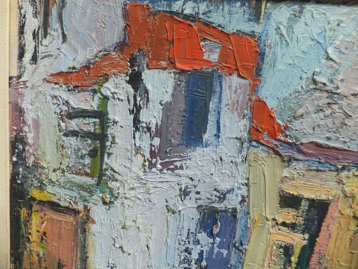 Oil Painting, Abstract Landscape By Marcella Fratelli, 1962, Framed, 95 X 75.5 Cm-photo-4
