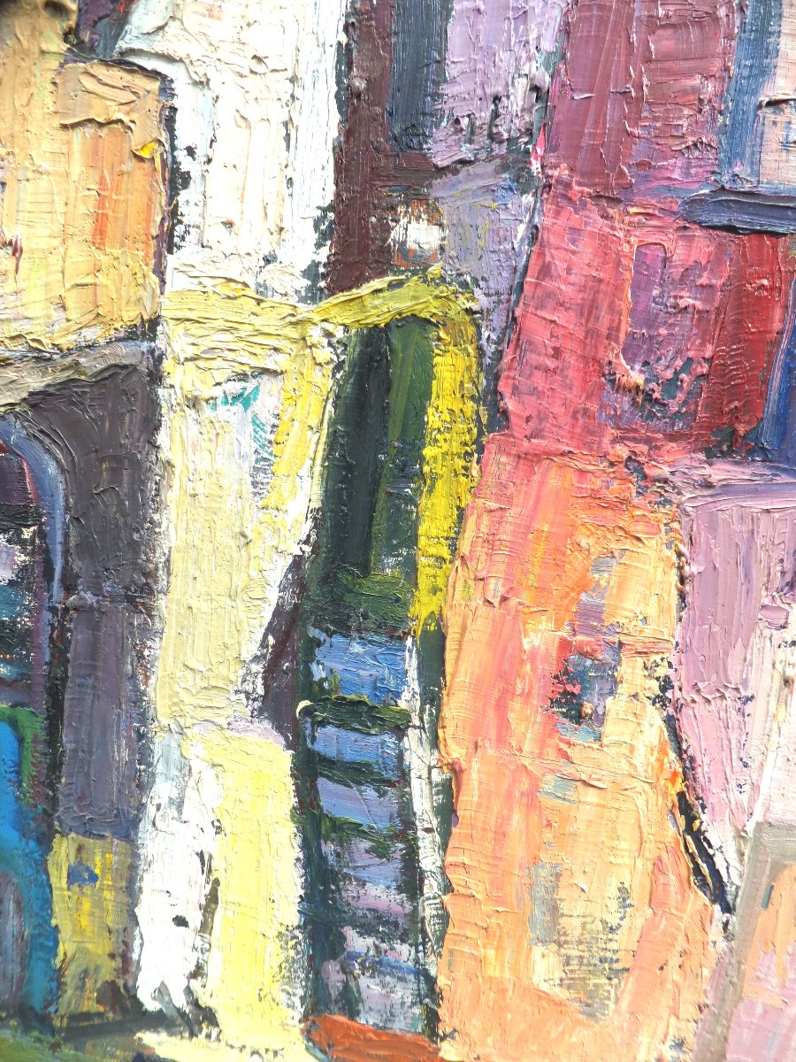 Oil Painting, Abstract Landscape By Marcella Fratelli, 1962, Framed, 95 X 75.5 Cm-photo-3