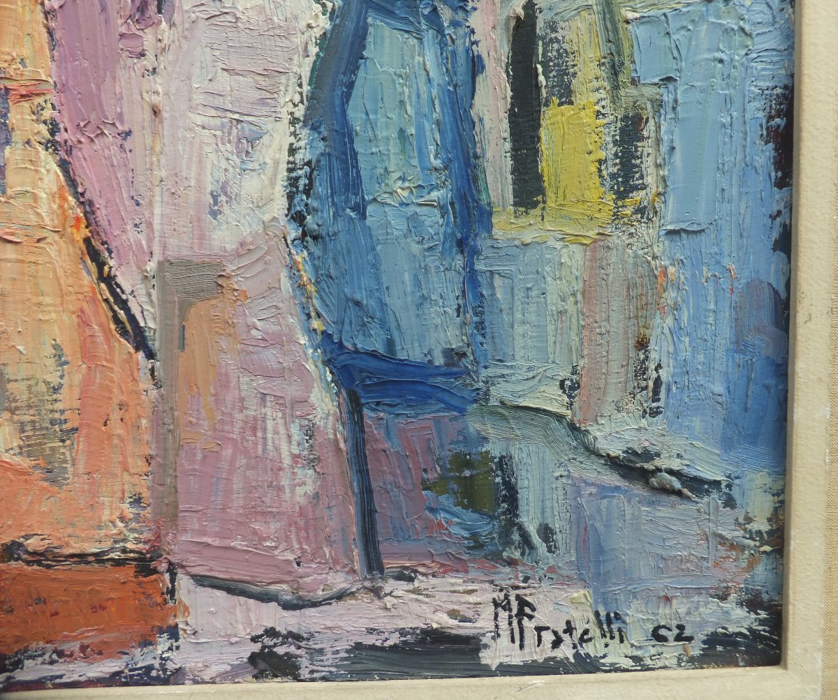 Oil Painting, Abstract Landscape By Marcella Fratelli, 1962, Framed, 95 X 75.5 Cm-photo-4