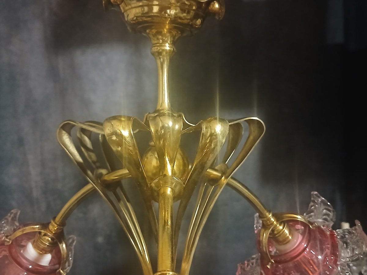 Petit lustre Art Nouveau à 3 lumières-photo-2