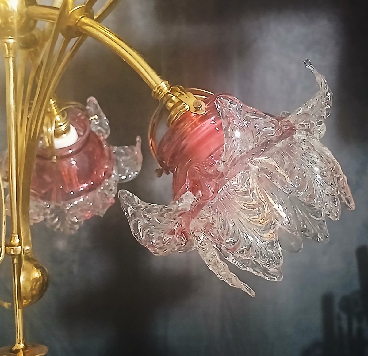 Petit lustre Art Nouveau à 3 lumières-photo-4