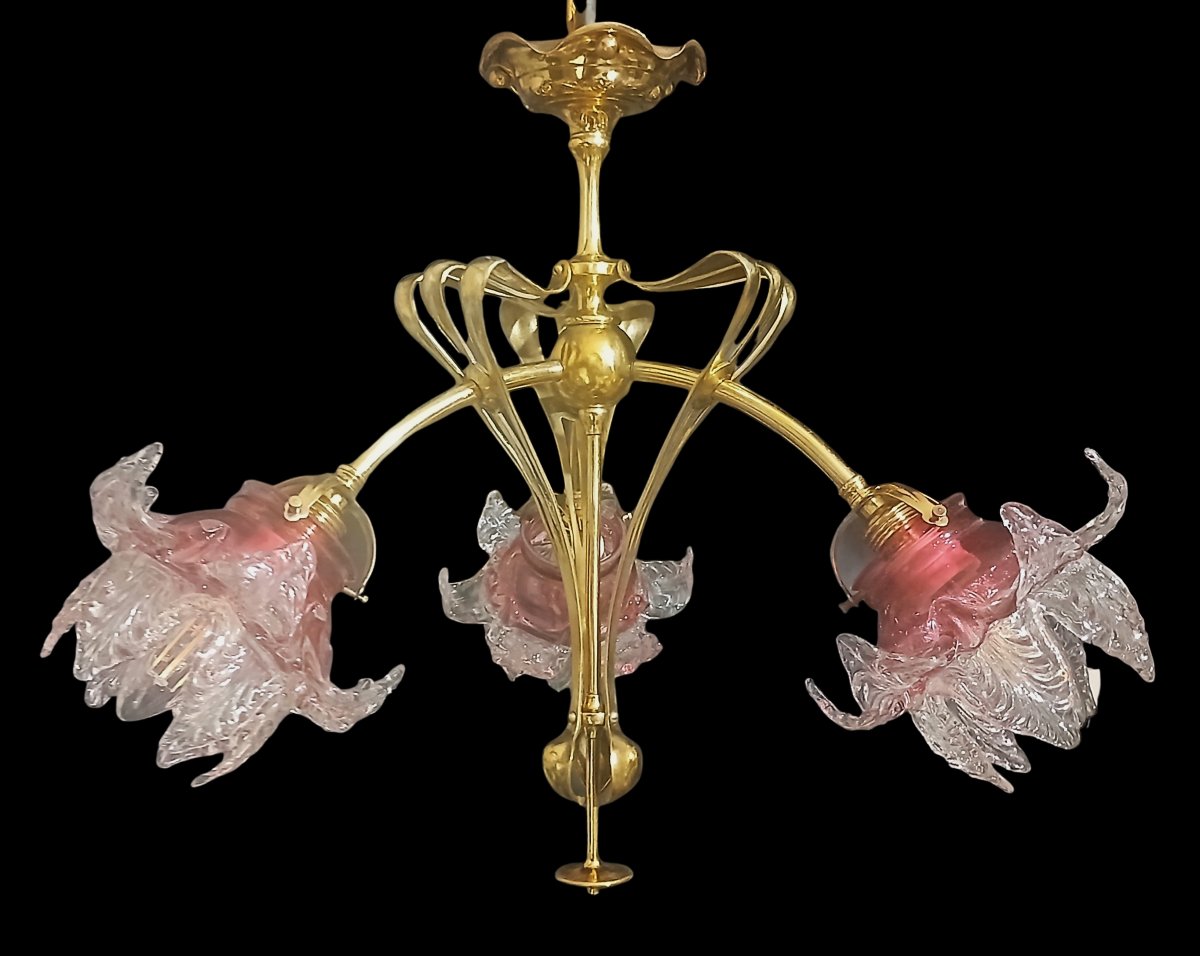 Petit lustre Art Nouveau à 3 lumières