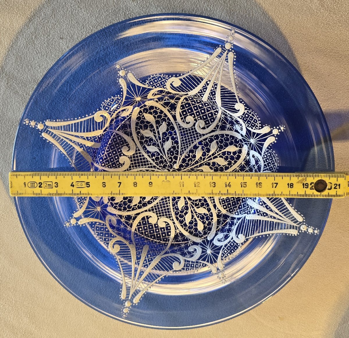 Ensemble calice et soucoupe anciens en verre bleu cobalt soufflé et émaillé-photo-8