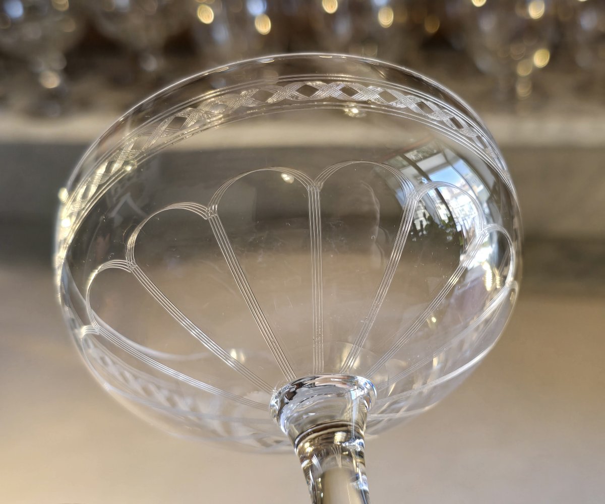  ensemble de six coupes à champagnes en cristal, vers 1910-1930-photo-3