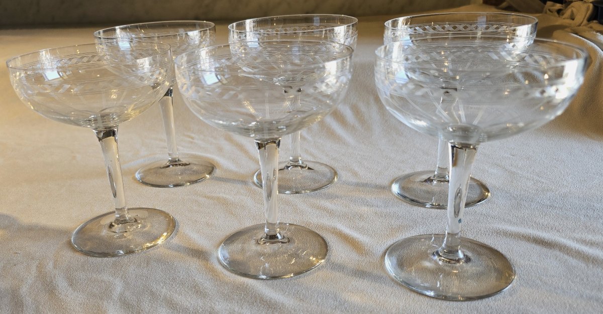  ensemble de six coupes à champagnes en cristal, vers 1910-1930-photo-1