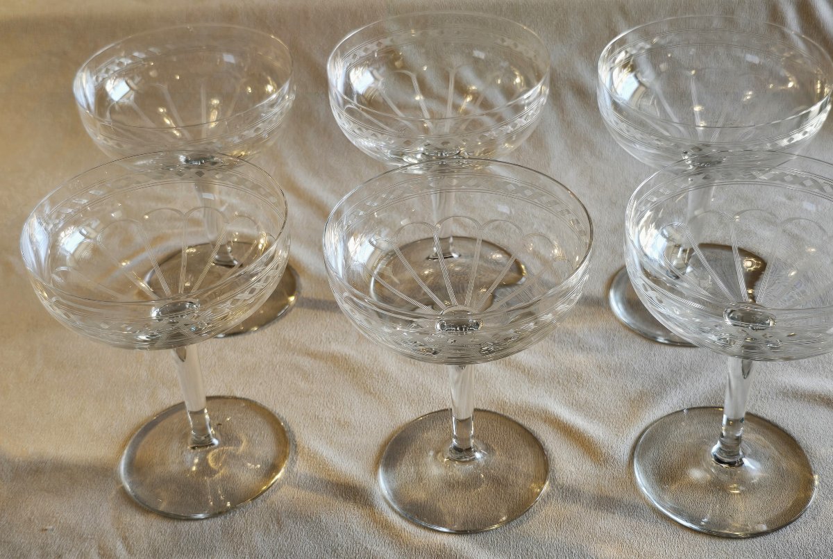  ensemble de six coupes à champagnes en cristal, vers 1910-1930-photo-2