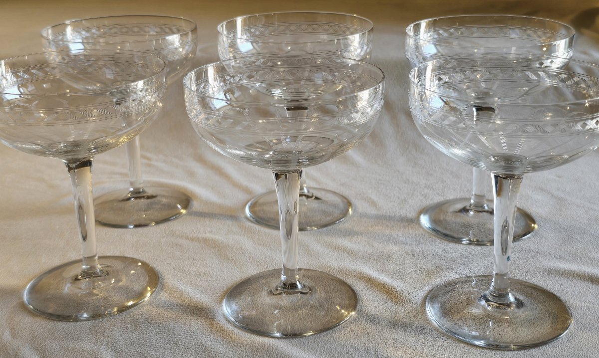  ensemble de six coupes à champagnes en cristal, vers 1910-1930