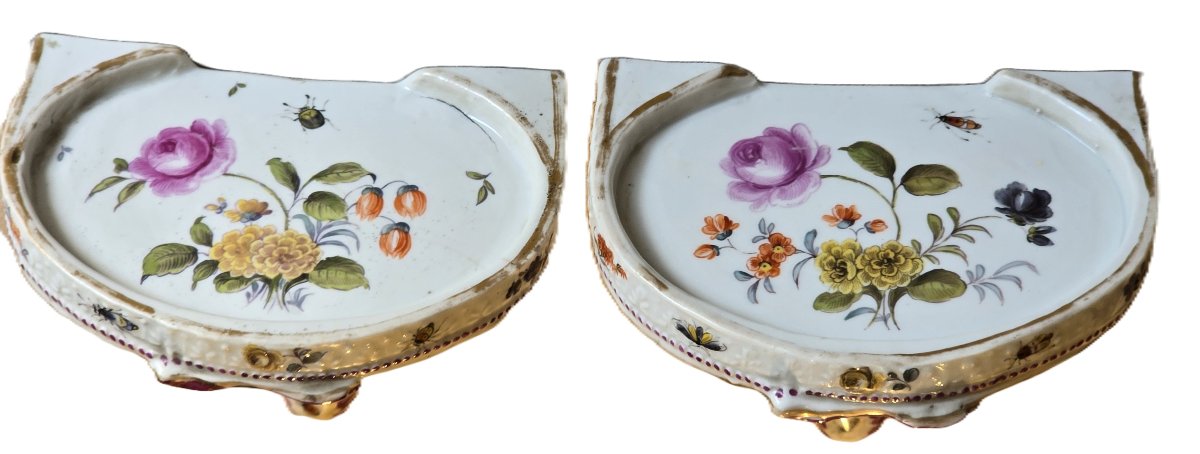 Pair Of Small Antique Wall Consoles In Porcelain-photo-3