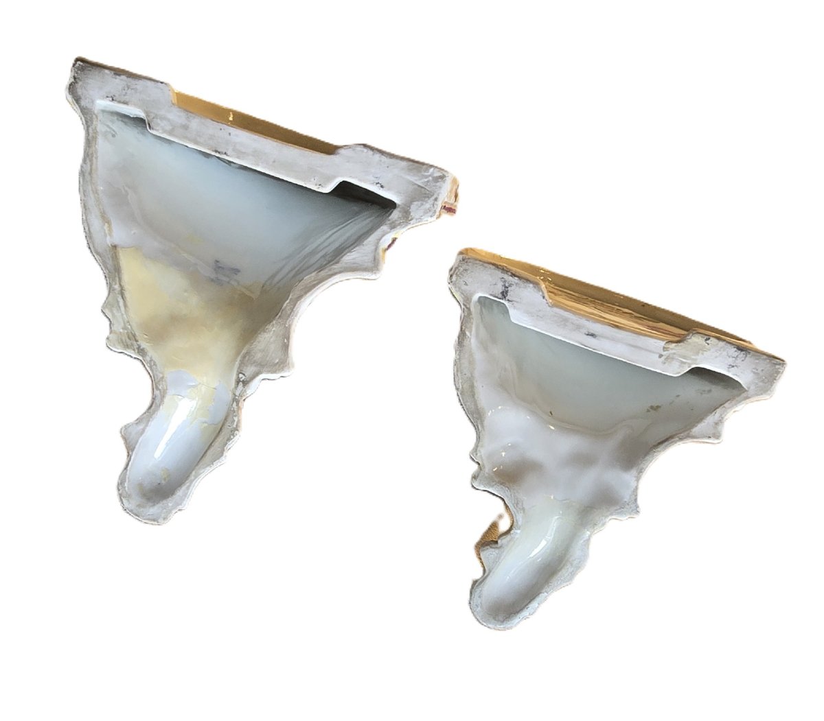 Pair Of Small Antique Wall Consoles In Porcelain-photo-2