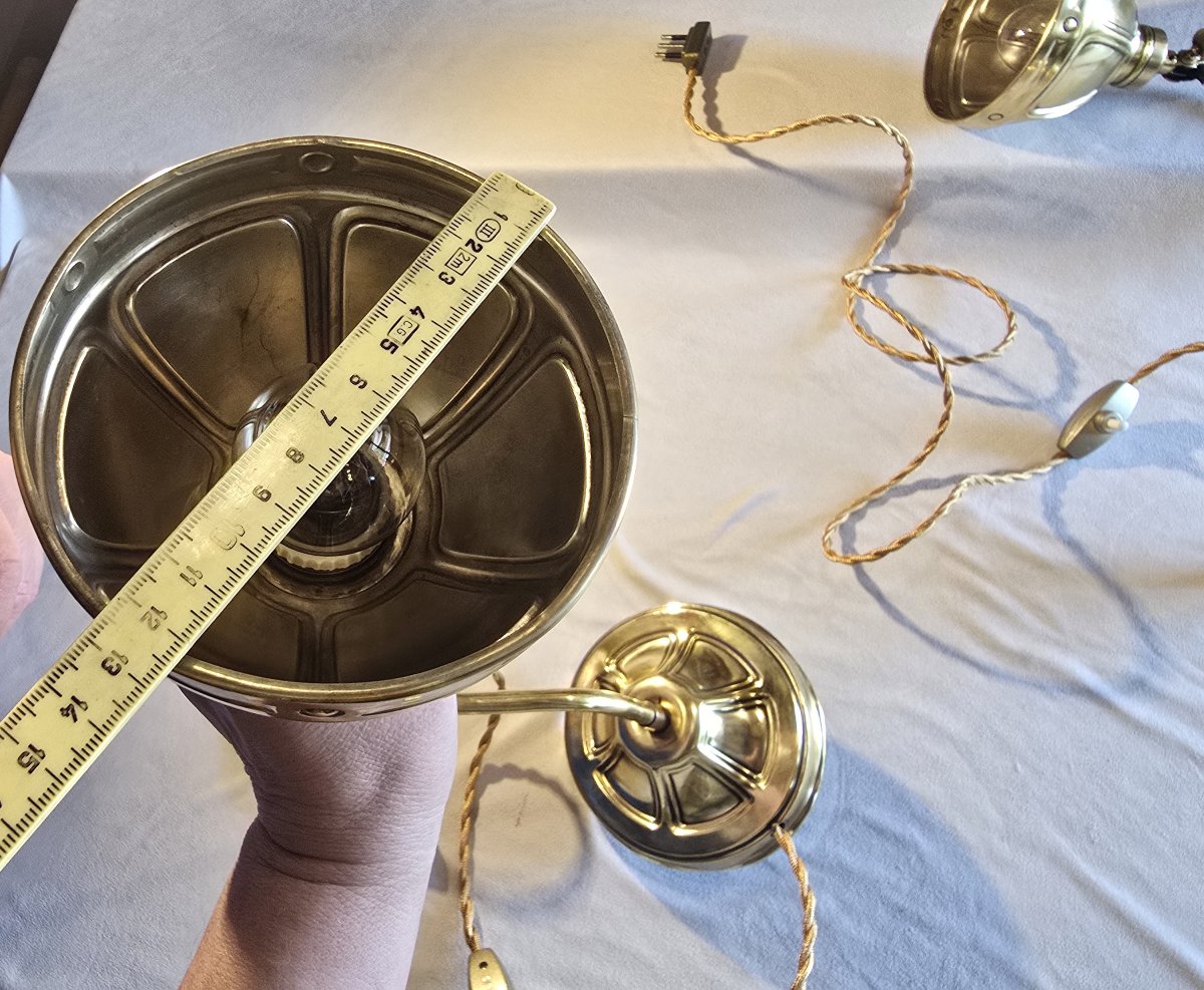 Paire d'anciennes  lampes de bureau en laiton , réflecteur orientable, 1930-1950-photo-8