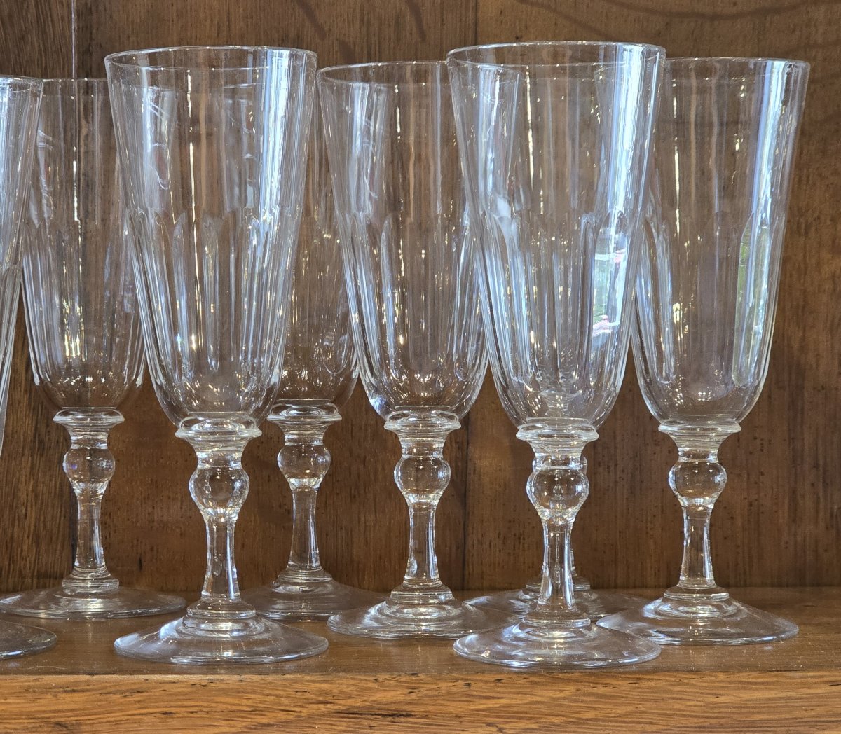 Set Of Twelve Antique Crystal Flutes—early 1900s-photo-2