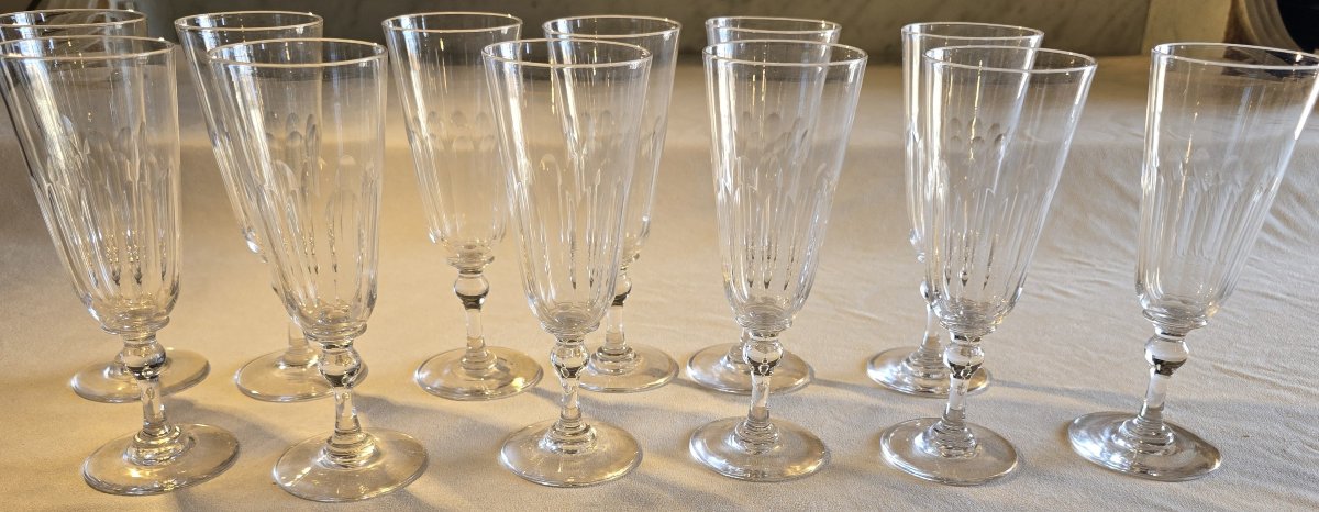 Set Of Twelve Antique Crystal Flutes—early 1900s-photo-3
