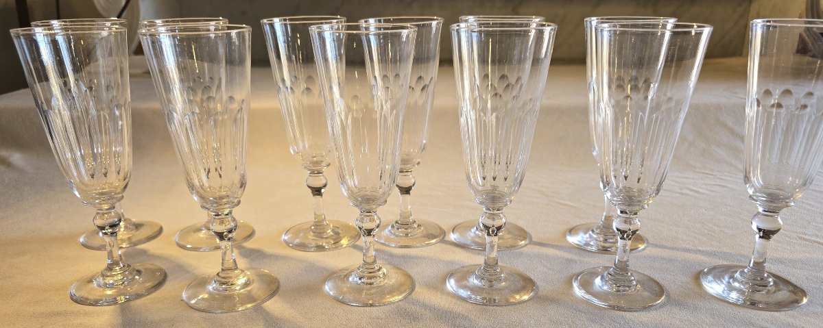 Set Of Twelve Antique Crystal Flutes—early 1900s-photo-2