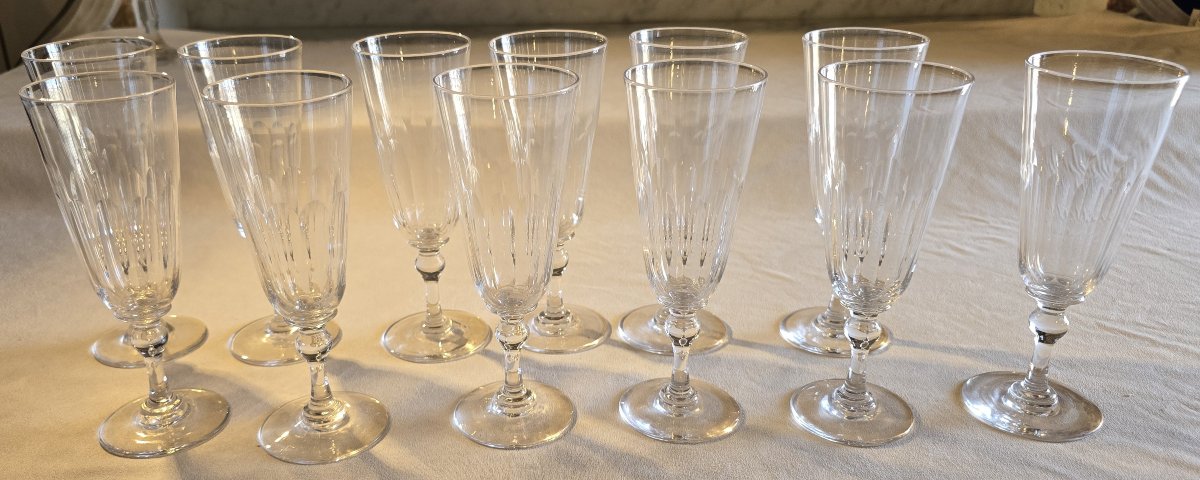 Set Of Twelve Antique Crystal Flutes—early 1900s-photo-3