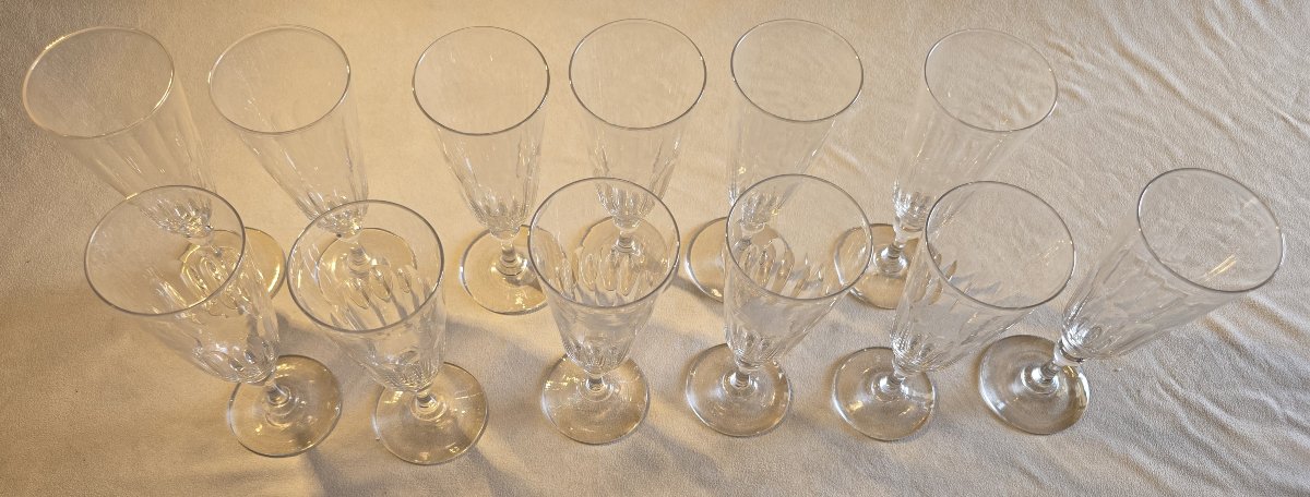 Set Of Twelve Antique Crystal Flutes—early 1900s-photo-4