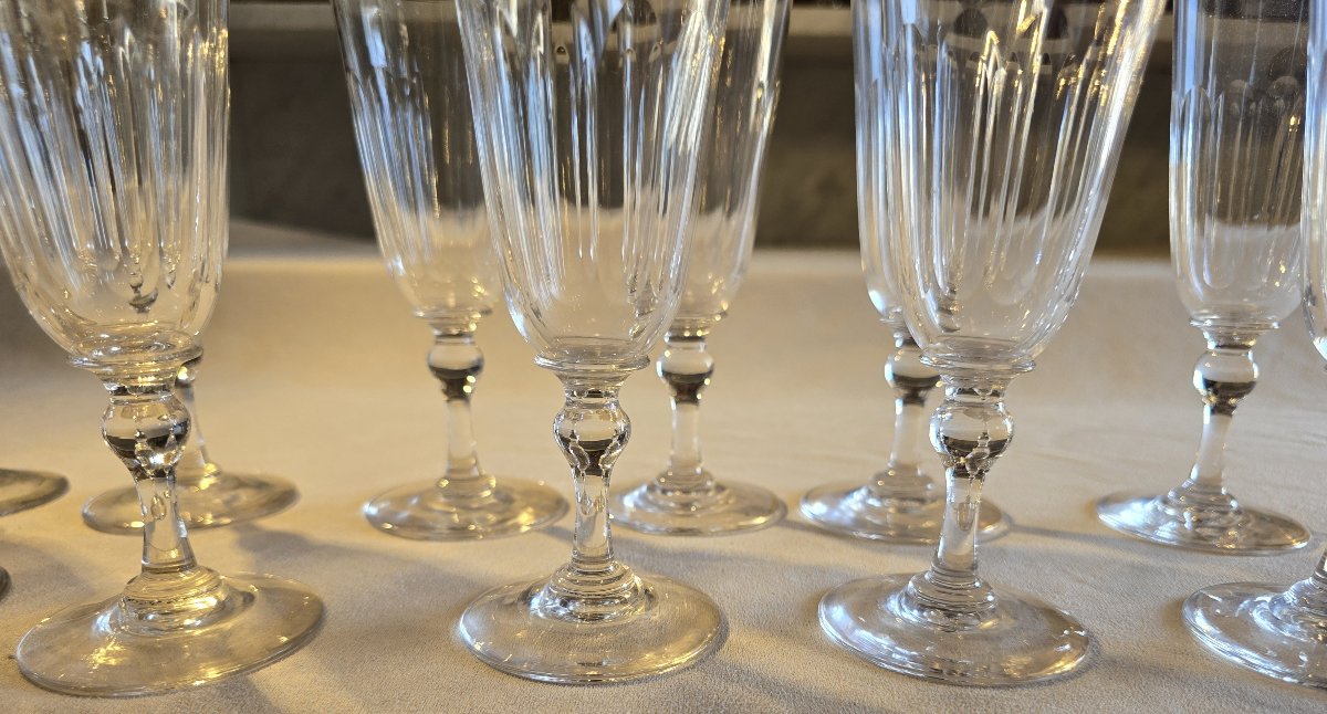 Set Of Twelve Antique Crystal Flutes—early 1900s