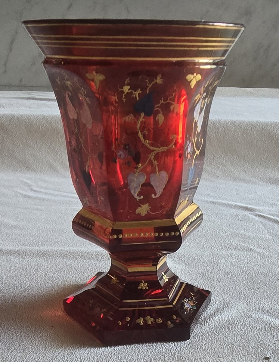Antique Bohemian Crystal Glass In "colo Ubino" Style, Decorated With Enamel-photo-2