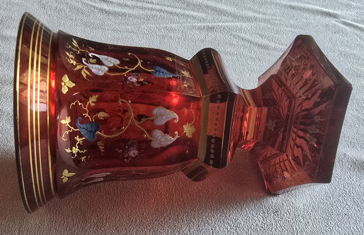 Antique Bohemian Crystal Glass In "colo Ubino" Style, Decorated With Enamel-photo-3