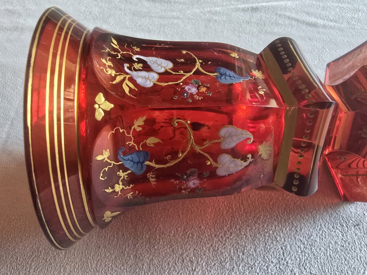 Antique Bohemian Crystal Glass In "colo Ubino" Style, Decorated With Enamel-photo-4
