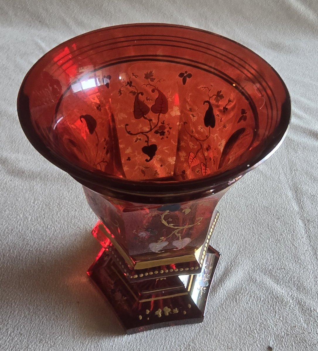 Antique Bohemian Crystal Glass In "colo Ubino" Style, Decorated With Enamel-photo-1