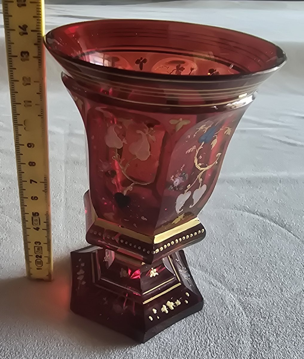 Antique Bohemian Crystal Glass In "colo Ubino" Style, Decorated With Enamel-photo-7