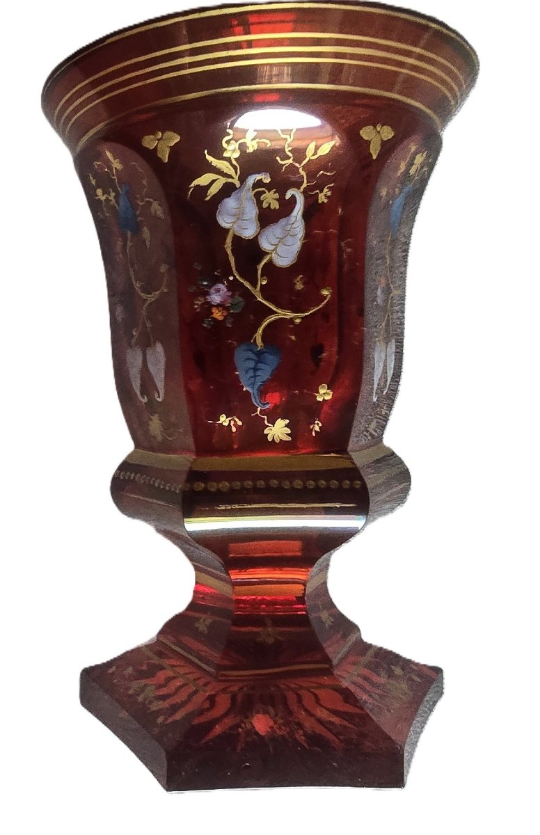Antique Bohemian Crystal Glass In "colo Ubino" Style, Decorated With Enamel