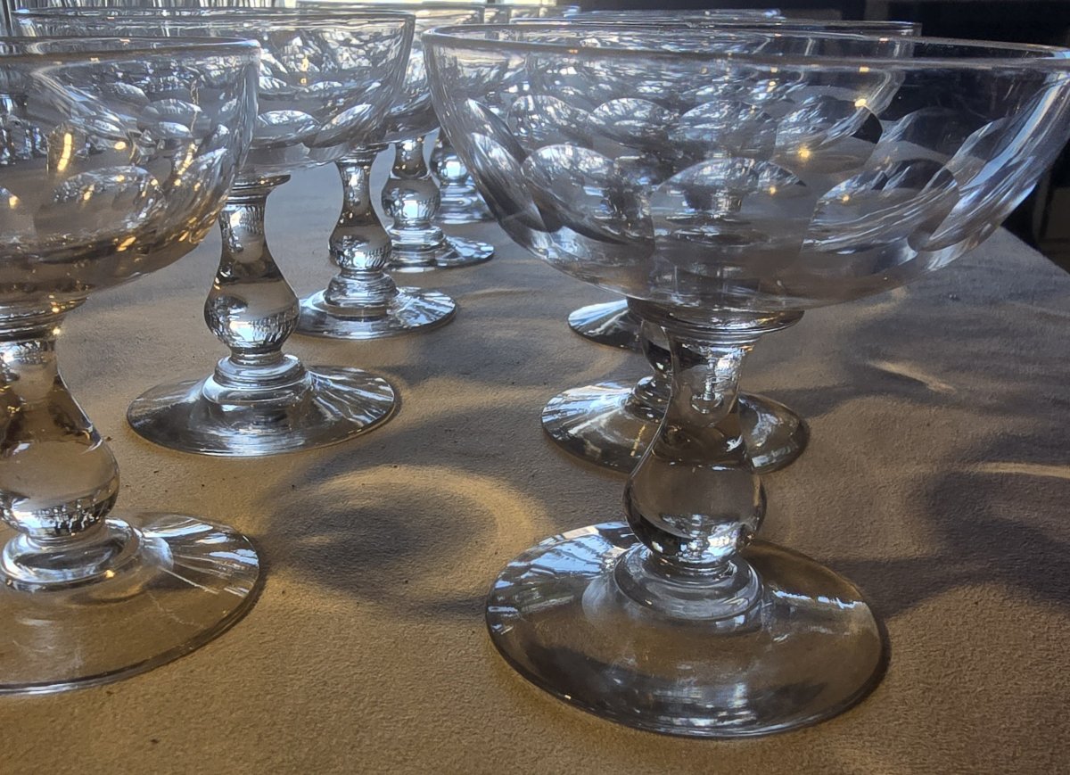 Set Of 12 Cut Crystal Champagne Glasses, Early 20th Century-photo-2