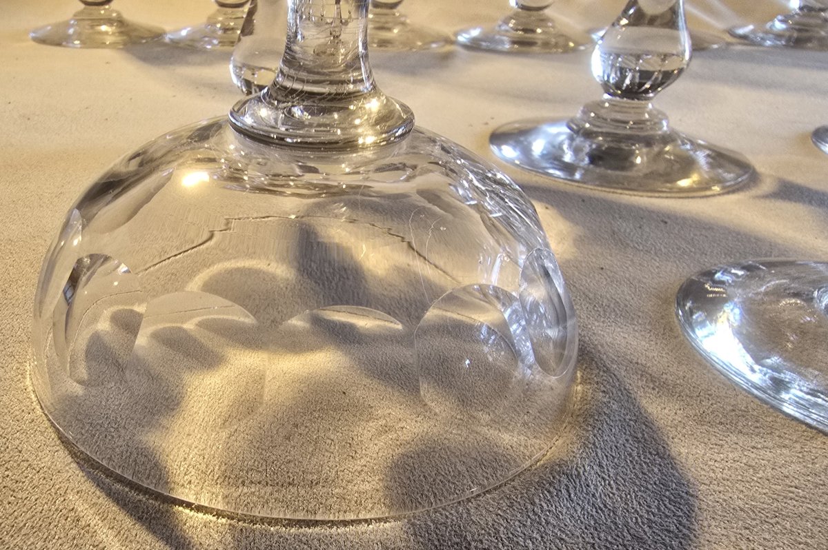 Set Of 12 Cut Crystal Champagne Glasses, Early 20th Century-photo-4