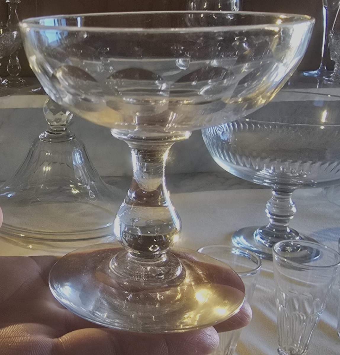 Set Of 12 Cut Crystal Champagne Glasses, Early 20th Century-photo-5