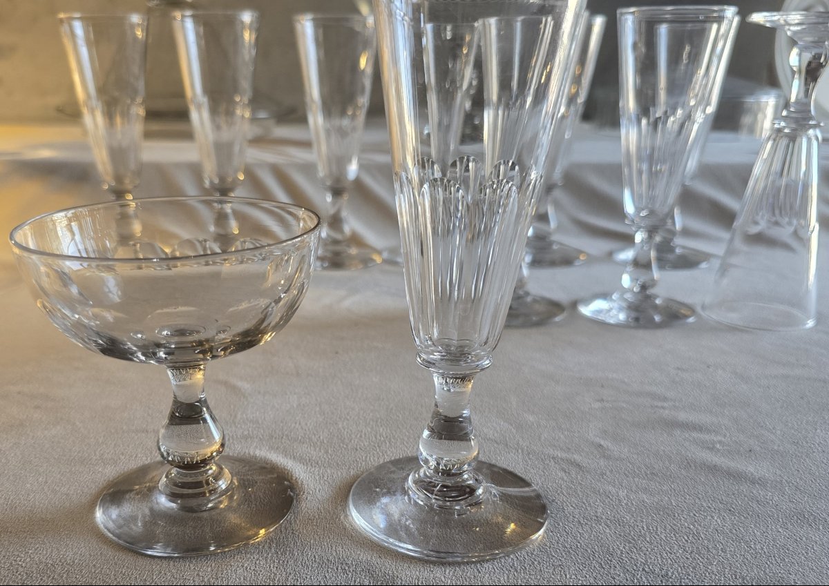 Set Of 12 Cut Crystal Champagne Glasses, Early 20th Century-photo-8