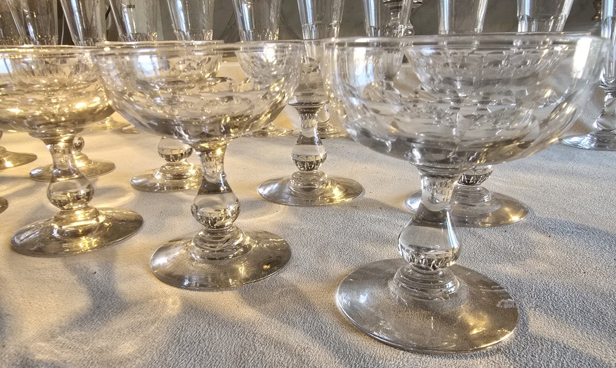 Set Of 12 Cut Crystal Champagne Glasses, Early 20th Century