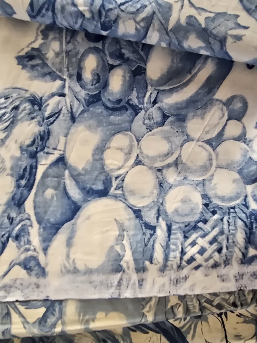 Grande tenture et long metrage toile de jouy IFTA modele Cluny, circa 1980-photo-3