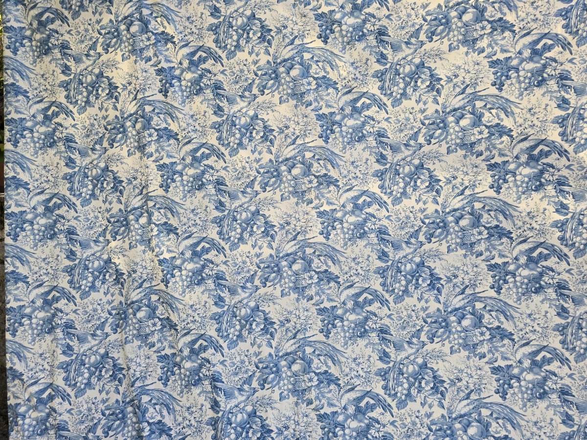 Large Drapery Set And Substantial Length Of Toile De Jouy Fabric, Ifta Cluny