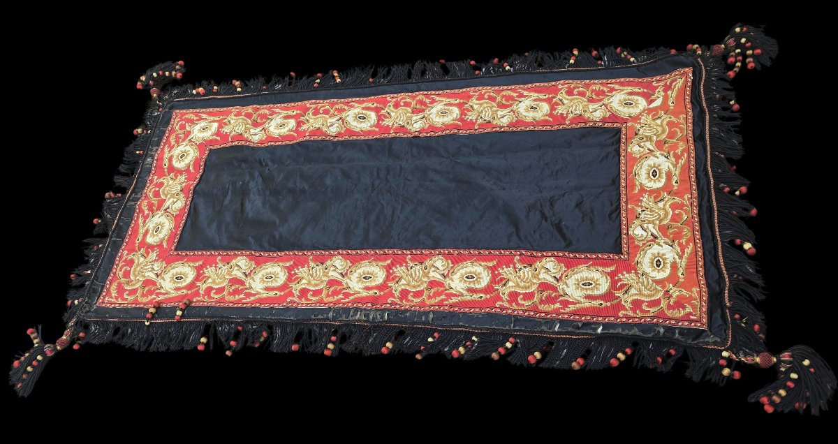 Antique 19th-century Tablecloth Made Of Silk With Petit Point Embroidery