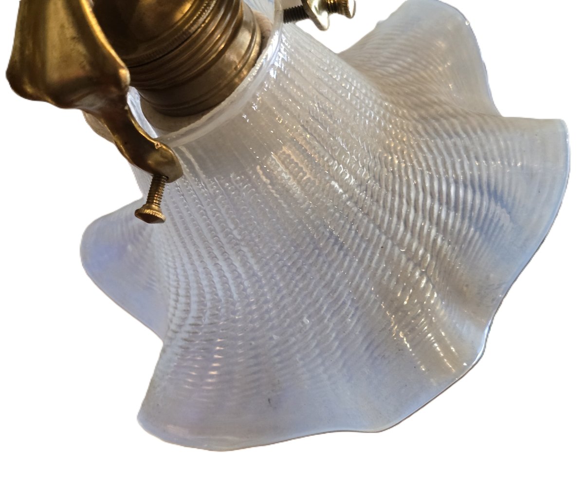 Art Nouveau Table Lamp With A Brass Arm And An Opaline Glass Shade-photo-1
