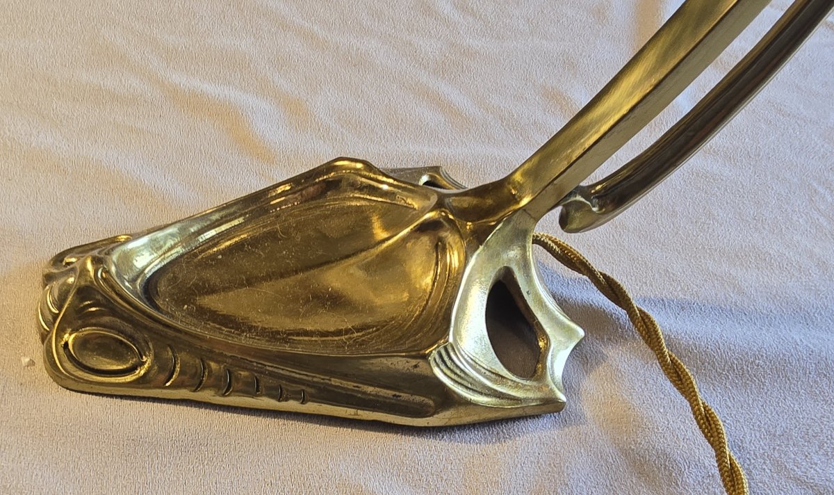 Liberty-style Table Lamp And Wall Sconce In Brass And Glass, Circa 1920-photo-3